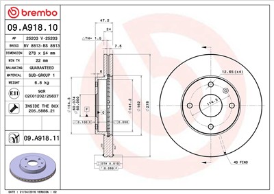 BREMBO 09.A918.11 EAN: 8020584223130.