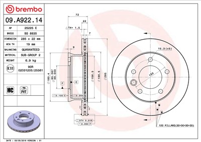 BREMBO 09.A922.14 EAN: 8020584027912.
