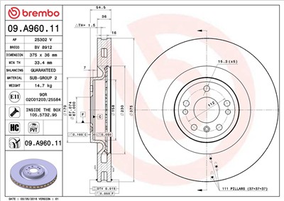 BREMBO 09.A960.11 EAN: 8020584210949.