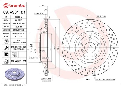 BREMBO 09.A961.21 EAN: 8020584039267.