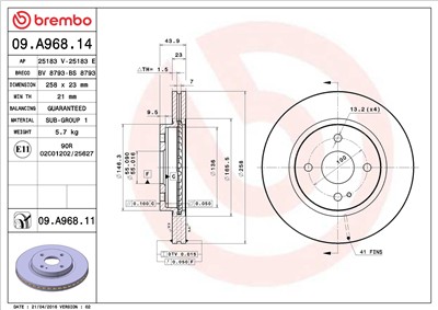 BREMBO 09.A968.11 EAN: 8020584222249.