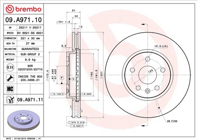 BREMBO 09.A971.11 EAN: 8020584025840.