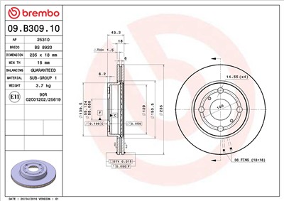 BREMBO 09.B309.10 EAN: 8020584036563.