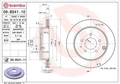 BREMBO 09.B541.11 EAN: 8020584216279.