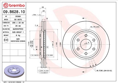 BREMBO 09.B628.10 EAN: 8020584039991.