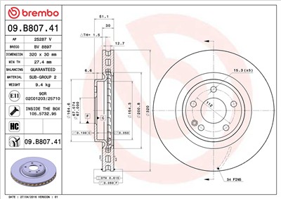 BREMBO 09.B807.41 EAN: 8020584037539.