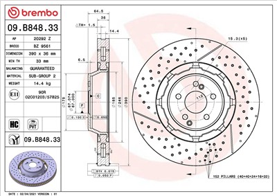 BREMBO 09.B848.33 EAN: 8020584315910.