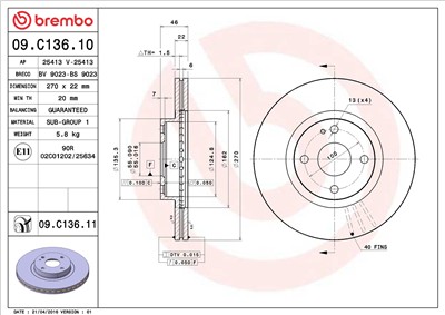 BREMBO 09.C136.11 EAN: 8020584217863.