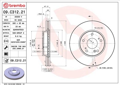 BREMBO 09.C312.21 EAN: 8020584311844.