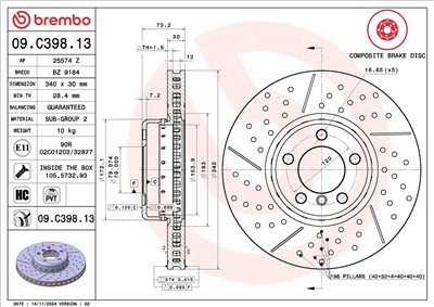 BREMBO 09.C398.13 EAN: 8020584219287.