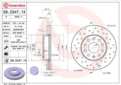 BREMBO 09.C547.1X EAN: 8020584317044.