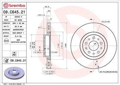 BREMBO 09.C645.21 EAN: 8020584223758.