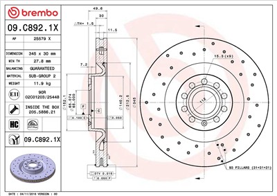 BREMBO 09.C892.1X EAN: 8020584229576.