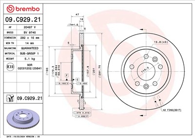 BREMBO 09.C929.21 EAN: 8020584327845.