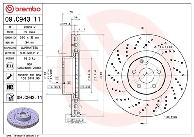 BREMBO 09.C943.11 EAN: 8020584235690.