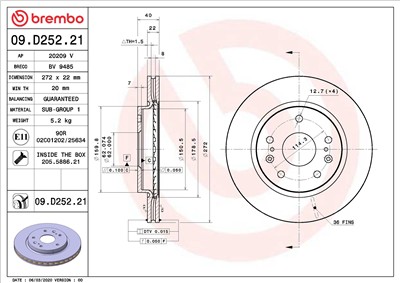 BREMBO 09.D252.21 EAN: 8020584315309.