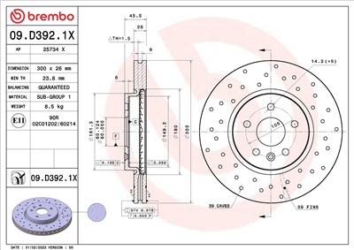 BREMBO 09.D392.1X EAN: 8020584322956.