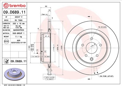 BREMBO 09.D689.11 EAN: 8020584237847.