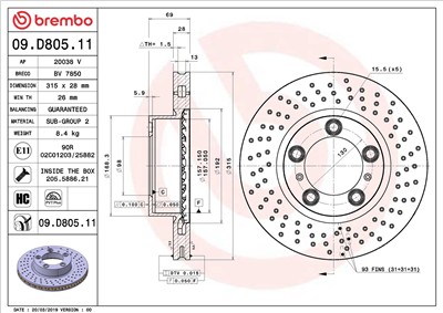 BREMBO 09.D805.11 EAN: 8020584237571.