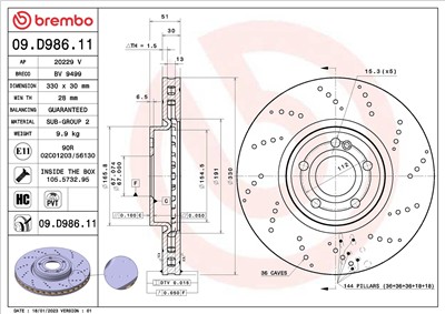 BREMBO 09.D986.11 EAN: 8020584313329.