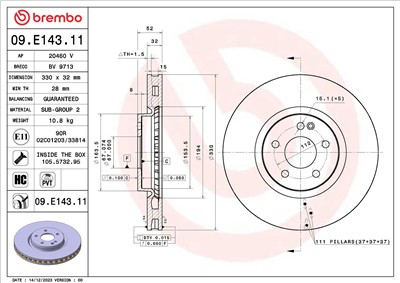 BREMBO 09.E143.11 EAN: 8020584326503.