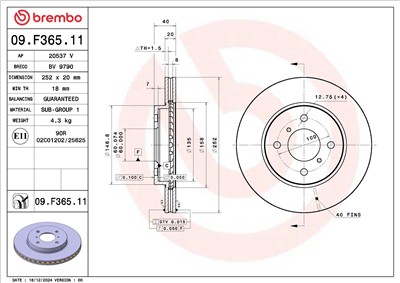 BREMBO 09.F365.11 EAN: 8020584341032.