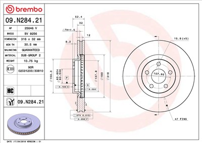 BREMBO 09.N284.21 EAN: 8020584232408.