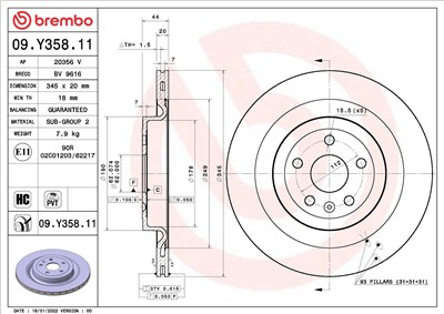 BREMBO 09.Y358.11 EAN: 8020584318959.