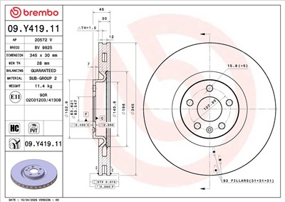 BREMBO 09.Y419.11 EAN: 8020584342459.