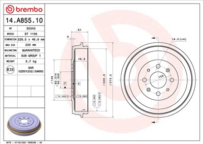 BREMBO 14.A855.10 EAN: 8020584219713.