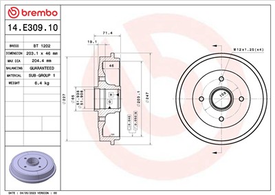 BREMBO 14.E309.10 EAN: 8020584326022.