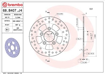 BREMBO 68B407J4 EAN: 8020584621684.