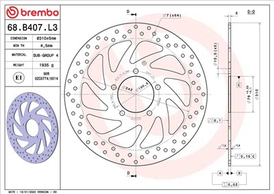 BREMBO 68B407L3 EAN: 8020584621868.