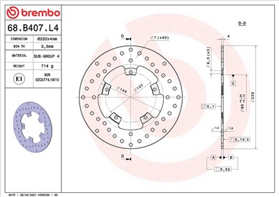 BREMBO 68B407L4 EAN: 8020584621875.