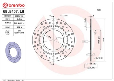 BREMBO 68B407L6 EAN: 8020584621899.