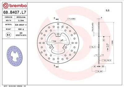 BREMBO 68B407L7 EAN: 8020584621905.