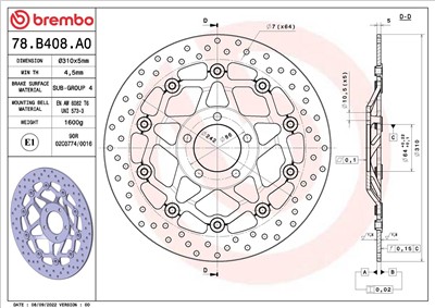 BREMBO 78B408A0 EAN: 8020584622988.