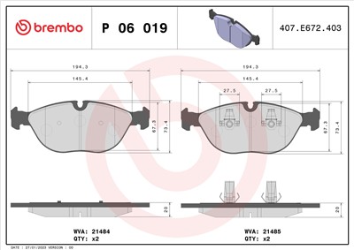 BREMBO P 06 019 Číslo výrobce: 21485. EAN: 8020584050194.