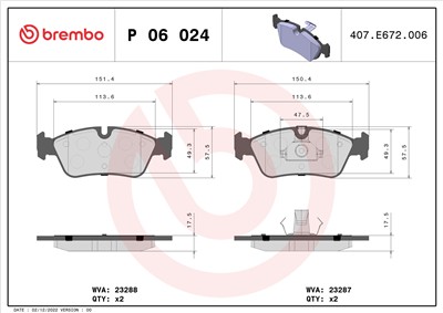 BREMBO P 06 024 Číslo výrobce: 23287. EAN: 8020584050248.