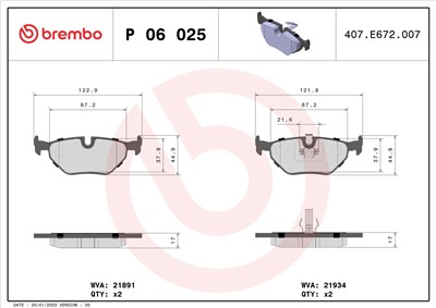 BREMBO P 06 025 Číslo výrobce: 21934. EAN: 8020584050255.