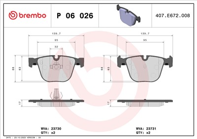 BREMBO P 06 026 Číslo výrobce: 23730. EAN: 8020584050262.
