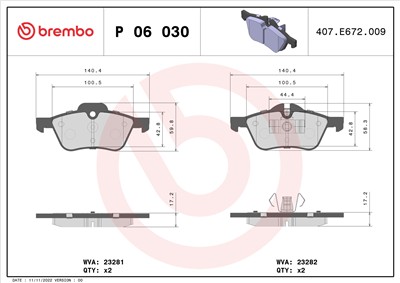 BREMBO P 06 030 Číslo výrobce: 23281. EAN: 8020584050309.