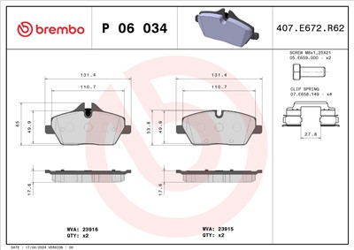 BREMBO P 06 034 Číslo výrobce: 23915. EAN: 8020584050347.
