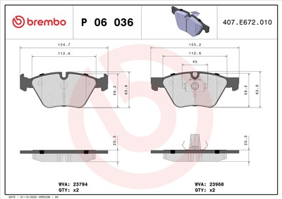 BREMBO P 06 036 Číslo výrobce: 23968. EAN: 8020584059340.