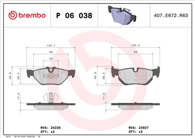 BREMBO P 06 038X Číslo výrobce: 23927. EAN: 8020584068526.