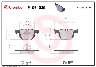 BREMBO P 06 039 Číslo výrobce: 23550. EAN: 8020584059371.