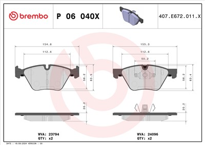 BREMBO P 06 040X Číslo výrobce: 23794. EAN: 8020584068540.