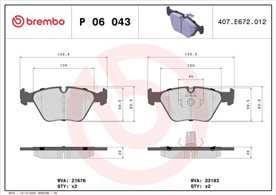 BREMBO P 06 043 Číslo výrobce: 23183. EAN: 8020584059913.