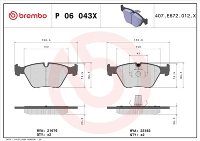 BREMBO P 06 043X Číslo výrobce: 21676. EAN: 8020584068557.