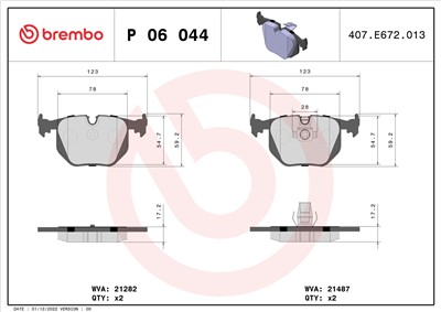 BREMBO P 06 044 Číslo výrobce: 21282. EAN: 8020584059920.
